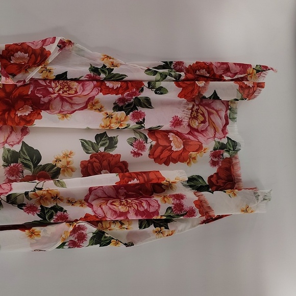 Umgee Floral Sheer Duster Size Medium Large Pink Red Raw Hem - Picture 3 of 8